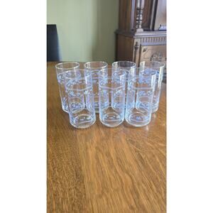 Set 7 Clear Drinking Glasses Blue Floral Print Tumblers Juice Water Kitchen Bar